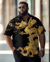 Vintage Art Dragon Pattern Men's Big and Tall Short Sleeve Shirt